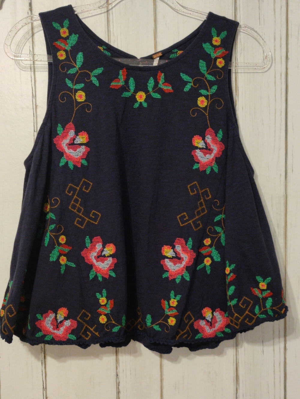Free People Navy Floral Embroidered Tank Top